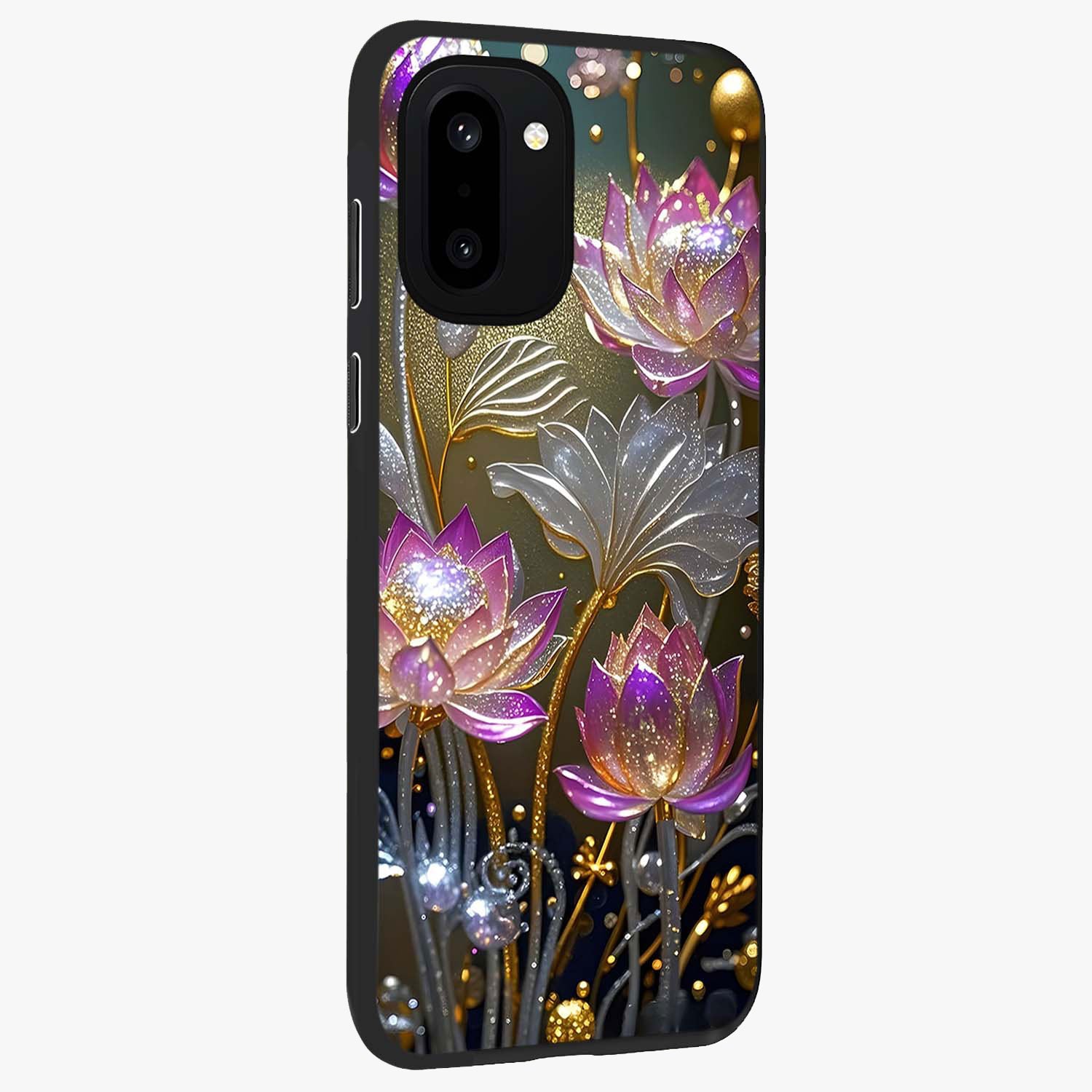 Golden Mind Moment Glass Case for 1+15R side perspective highlighting smooth textures and sleek premium build
