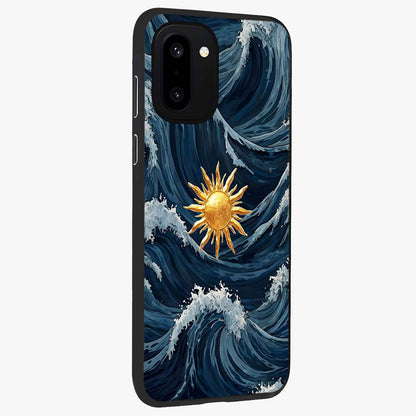 Gold Sun Blush Glass Case for 1+15R side perspective highlighting radiant textures and smooth premium build