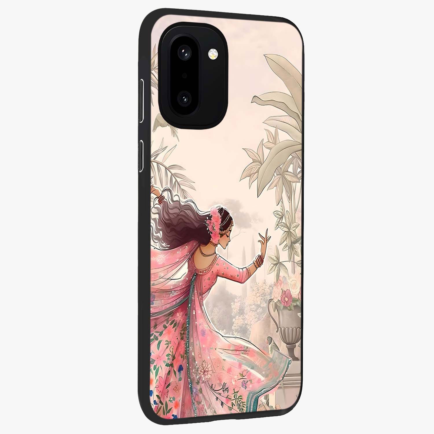 Graceful Garden Rhythm Glass Case for 1+15R side perspective highlighting refined floral textures and premium edges