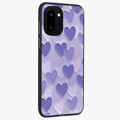 Lavender Paper Hearts Glass Case for 1+15R side perspective highlighting delicate heart textures and sleek build