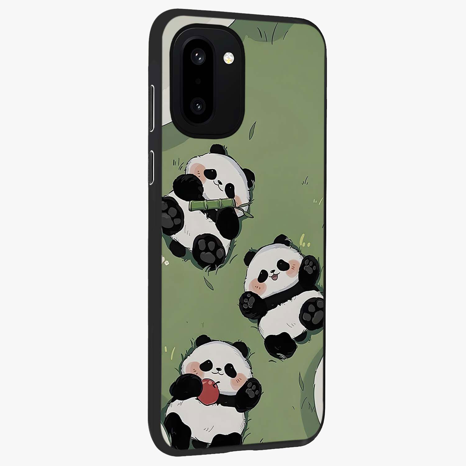 Lazy Panda Picnic Glass Case for 1+15R side perspective highlighting cute illustration textures and smooth premium build