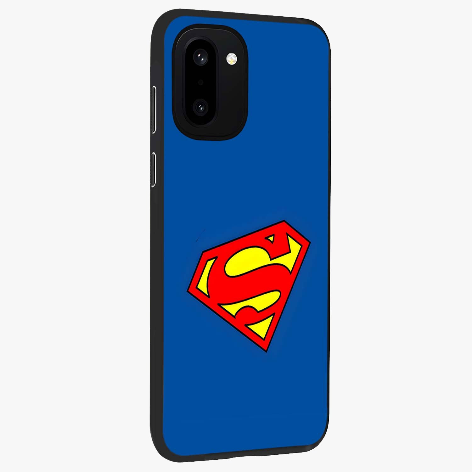 Legendary Hero Emblem Glass Case for 1+15R side perspective highlighting sharp emblem textures and premium edges