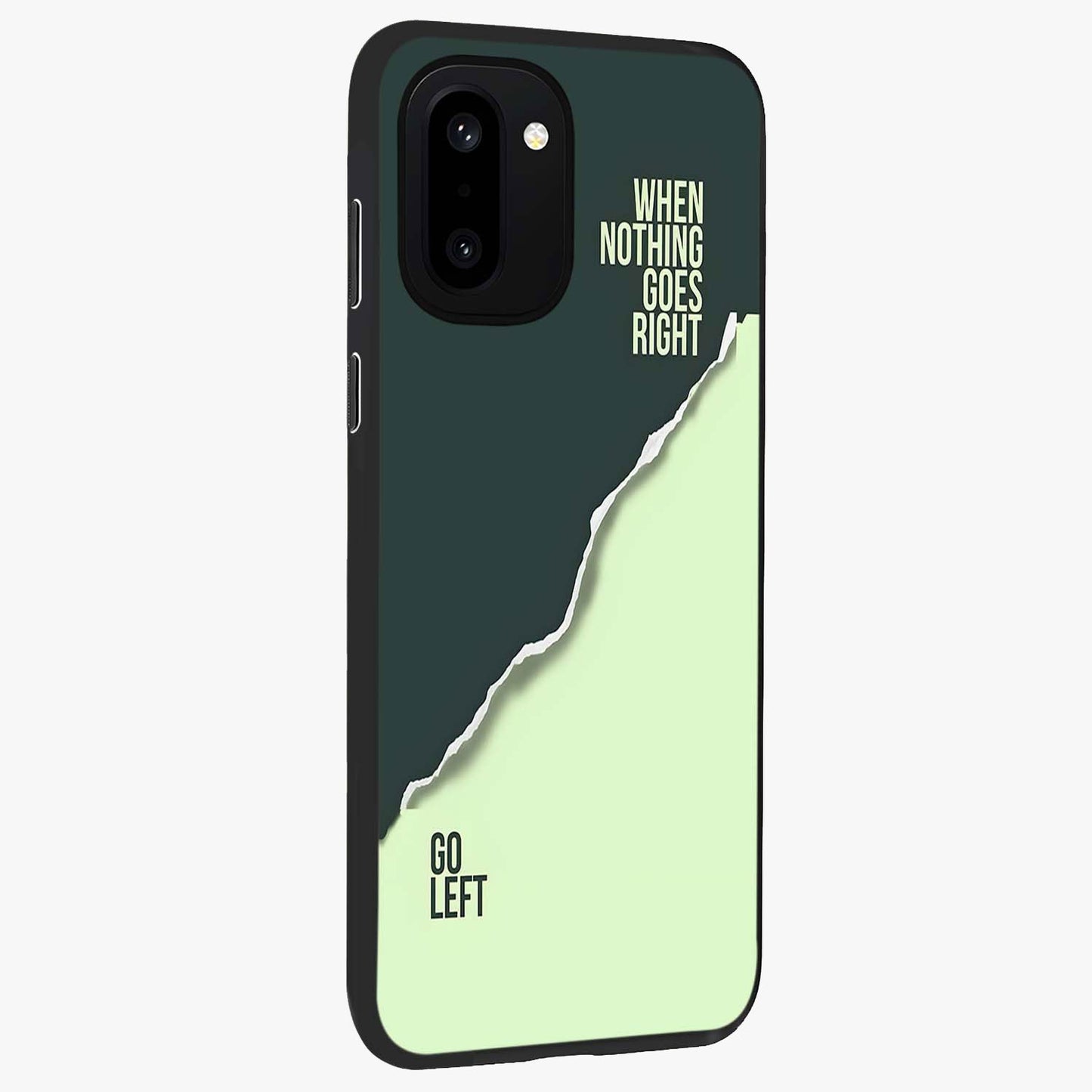 Let Go Quote Glass Case for 1+15R side perspective highlighting bold text detailing and smooth premium edges