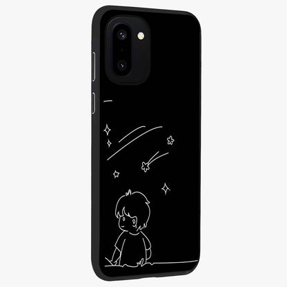 Line Art Boy With Shooting Stars Glass Case for 1+15R side perspective highlighting delicate line textures and smooth edges