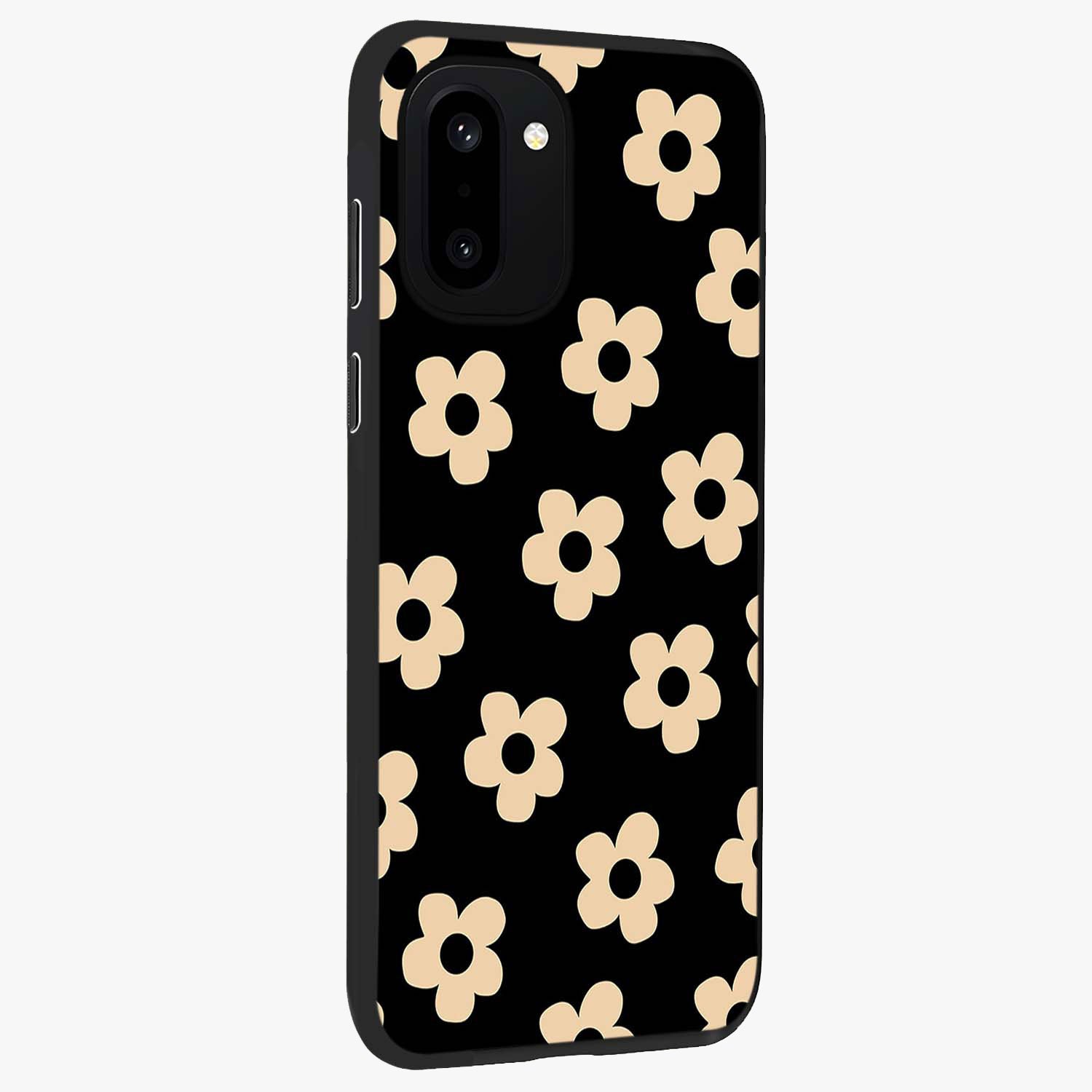 Little Daisy Flower Retro Pattern Glass Case for 1+15R side perspective highlighting playful floral textures and smooth premium edges