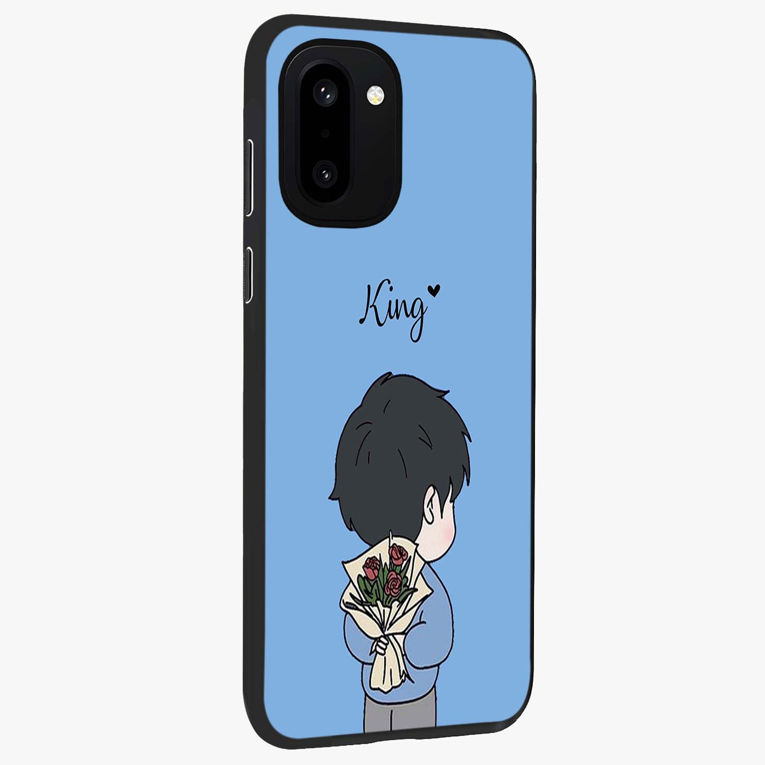 Love in My Hands Glass Case for 1+15R side perspective highlighting delicate detailing and sleek premium build