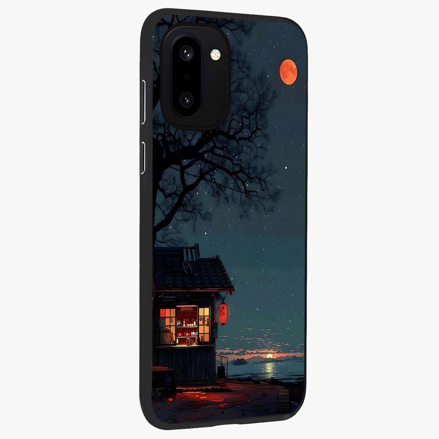 Midnight Lantern Glow Glass Case for 1+15R side perspective highlighting soft light textures and sleek build