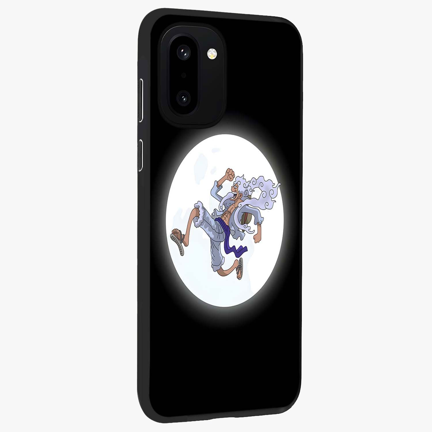 Moonlit Freedom Dance Glass Case for 1+15R side perspective highlighting dynamic detailing and premium edge finish