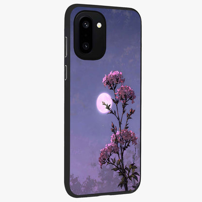 Moonlit Petal Night Glass Case for 1+15R side perspective highlighting graceful petal textures and smooth build