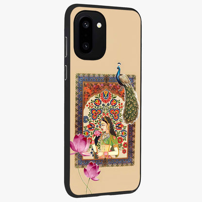 Mughal Princess and Peacock Glass Case for 1+15R side perspective highlighting detailed cultural textures and smooth premium build