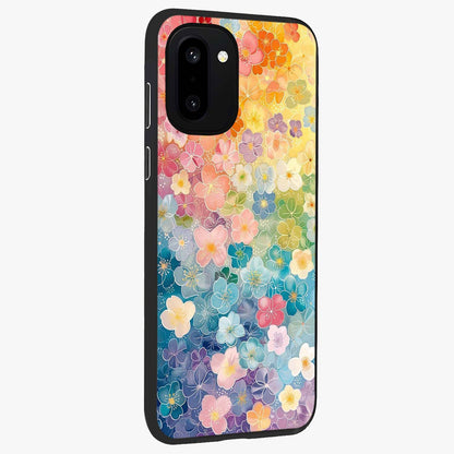 Multiple Background With Flower Glass Case for 1+15R side perspective highlighting rich floral textures and premium edges