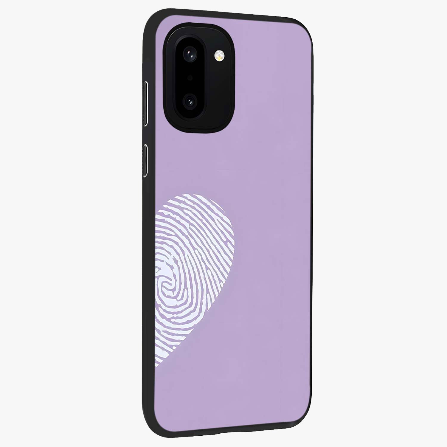 Our Hearts Match Glass Case for 1+15R side perspective highlighting delicate heart detailing and premium edges
