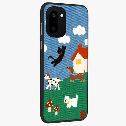 Pet Adventures Glass Case for 1+15R side perspective highlighting charming illustration textures and premium edges