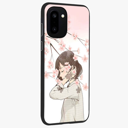 Pink Blossom Girl Glass Case for 1+15R side perspective highlighting elegant textures and premium edges