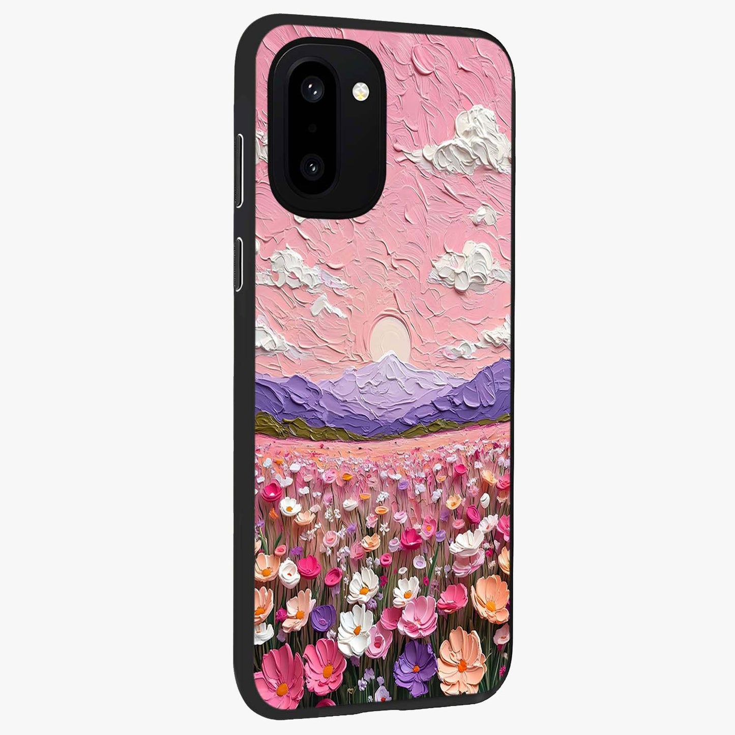 Pink Pastel Groovy Art Glass Case for 1+15R side perspective highlighting funky textures and premium edges
