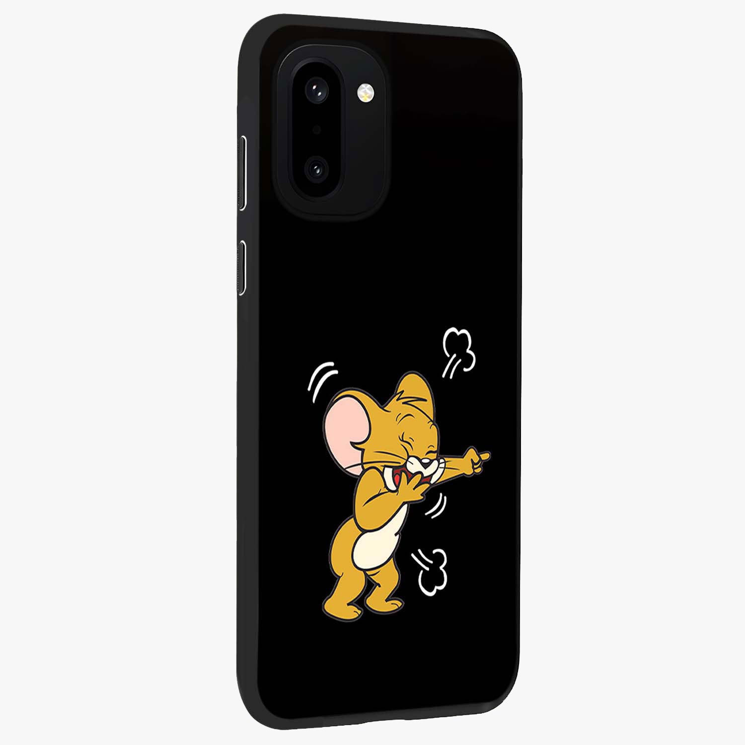 Playful Jerry Vibes Glass Case for 1+15R side perspective highlighting fun illustration textures and smooth build