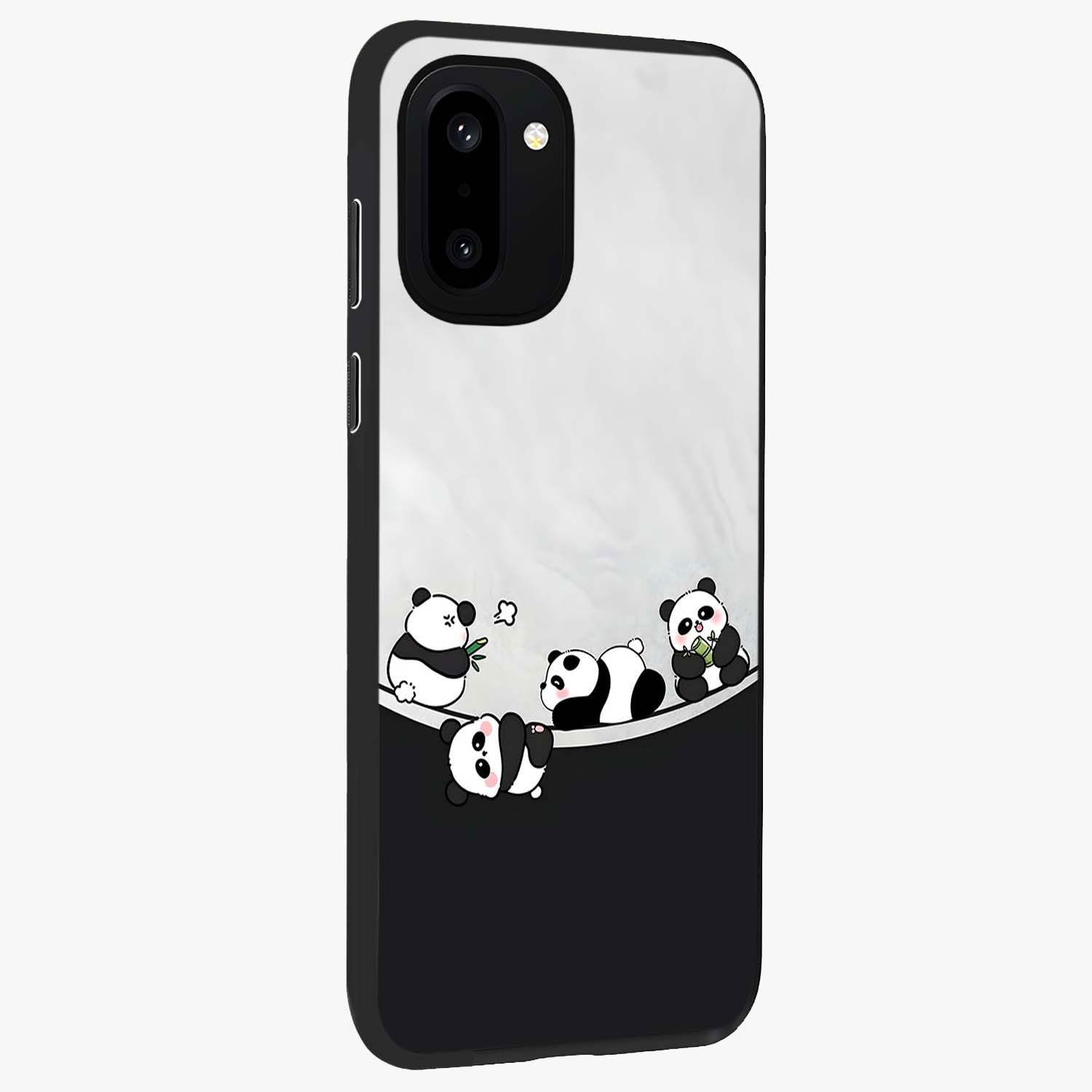 Playful Panda Parade Glass Case for 1+15R side perspective highlighting charming detailing and premium edges