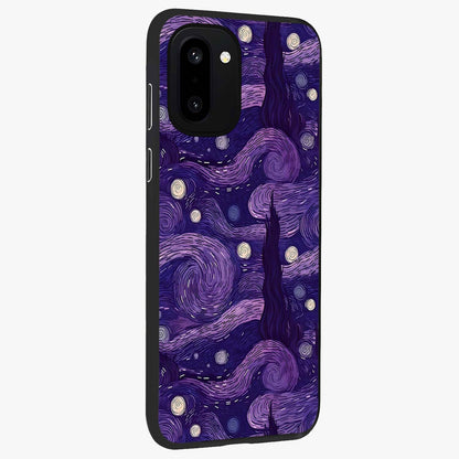 Purple Swirls Glass Case for 1+15R side perspective highlighting fluid textures and sleek premium build