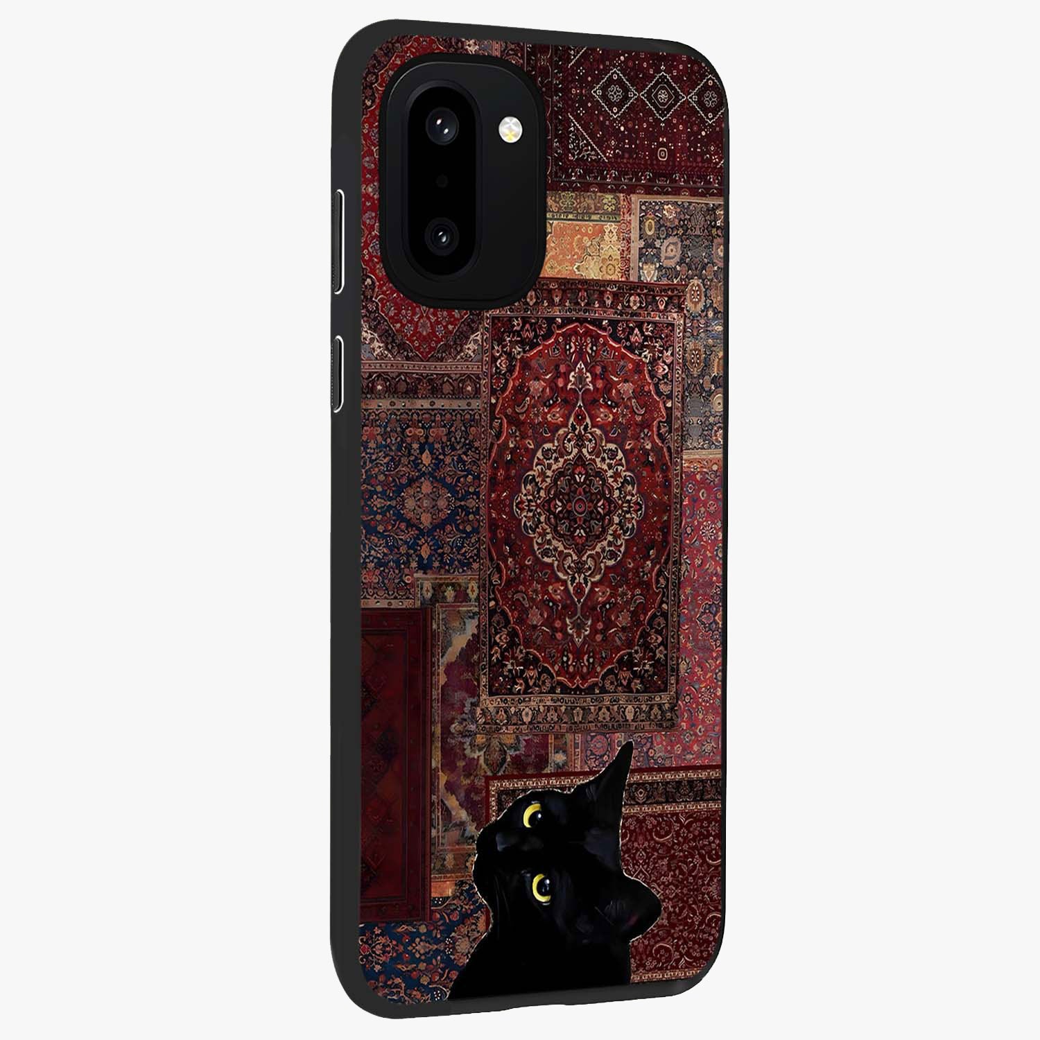 Regal Magic Cat Apple Glass Case for 1+15R side perspective highlighting cute character textures and smooth build