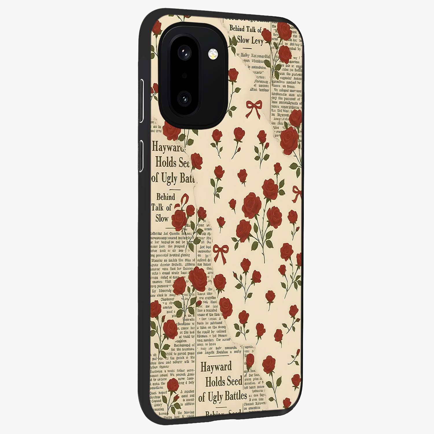 Retro Rose Journal Glass Case for 1+15R side perspective highlighting delicate floral textures and premium edges