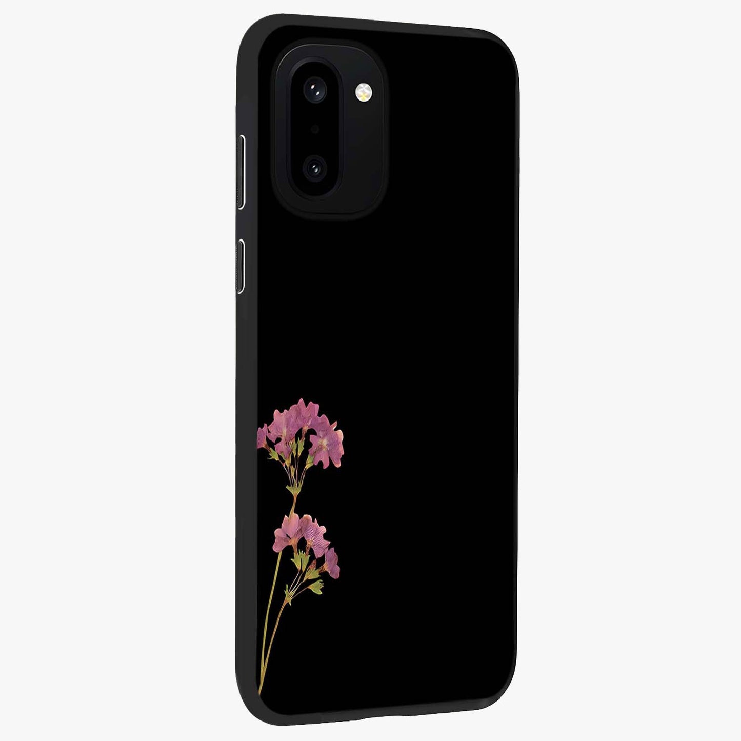 Riching Lavender Flower Glass Case for 1+15R side perspective highlighting delicate bloom textures and premium edges