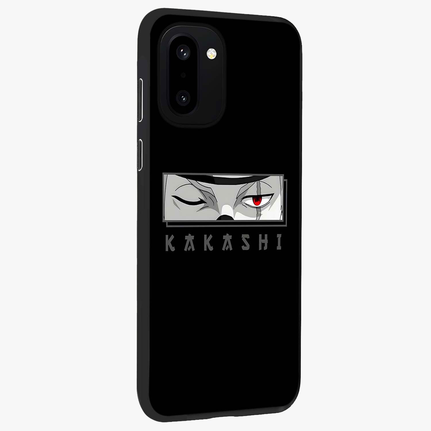 Scarlet Ninja Gaze Glass Case for 1+15R side perspective highlighting intense textures and premium edges