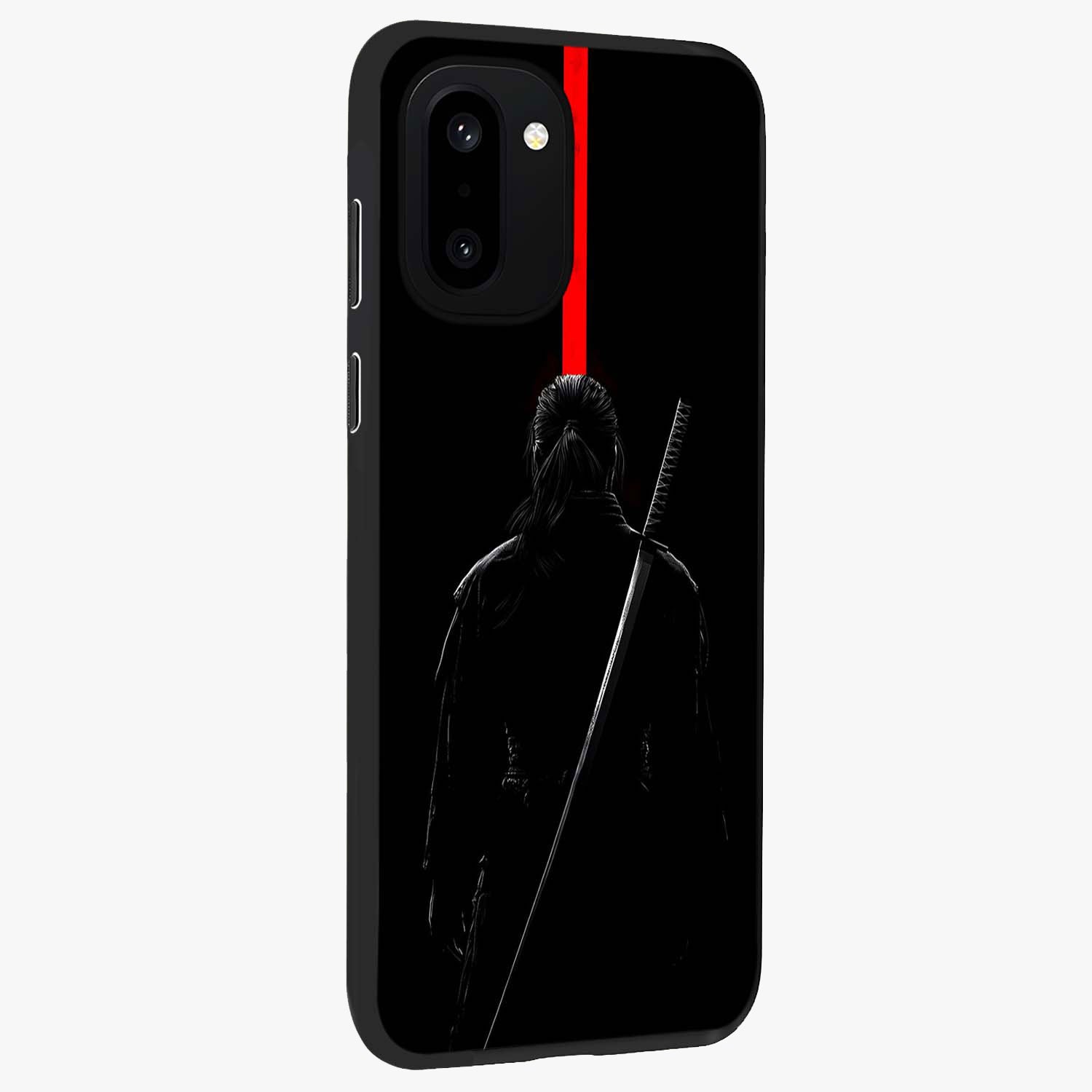 Silent Blade Resolve Glass Case for 1+15R side perspective highlighting sharp textures and sleek premium build