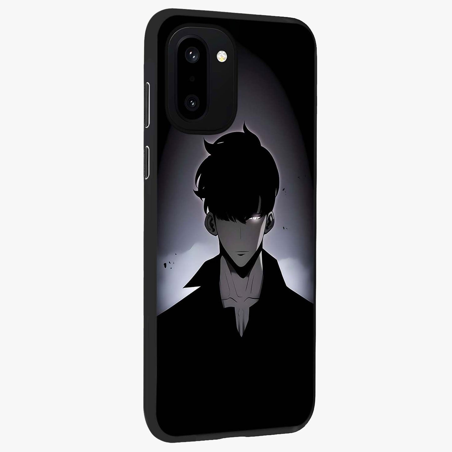 Silent Shadow Awakening Glass Case for 1+15R side perspective highlighting sharp textures and sleek premium build