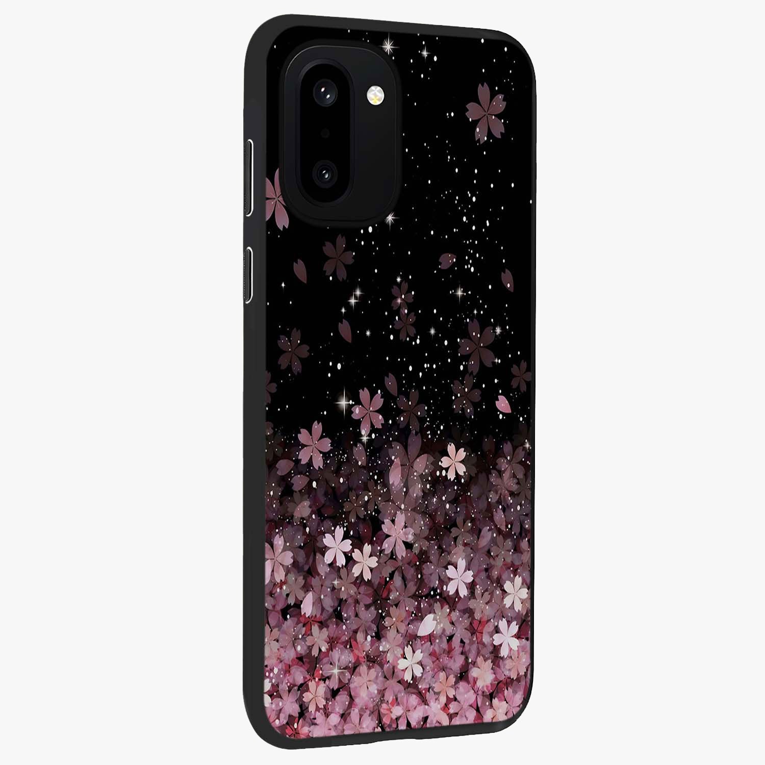 Small Starry Flowers Glass Case for 1+15R side perspective highlighting delicate bloom textures and premium edges