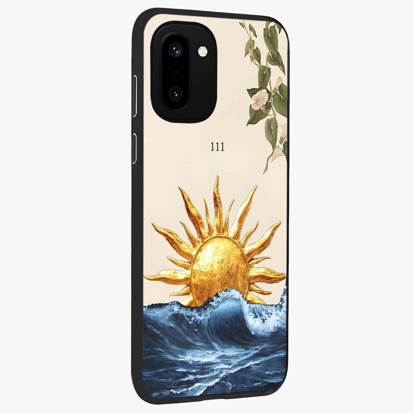 Solar Wave Bloom Glass Case for 1+15R side perspective highlighting radiant textures and premium edges