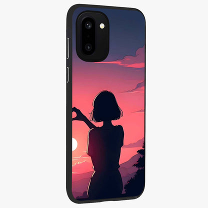 Sunset Silhouette Boy Glass Case for 1+15R side perspective highlighting dramatic horizon textures and premium edges