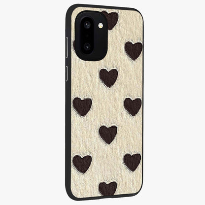 Textured Love Pattern Glass Case for 1+15R side perspective highlighting soft textures and smooth premium build