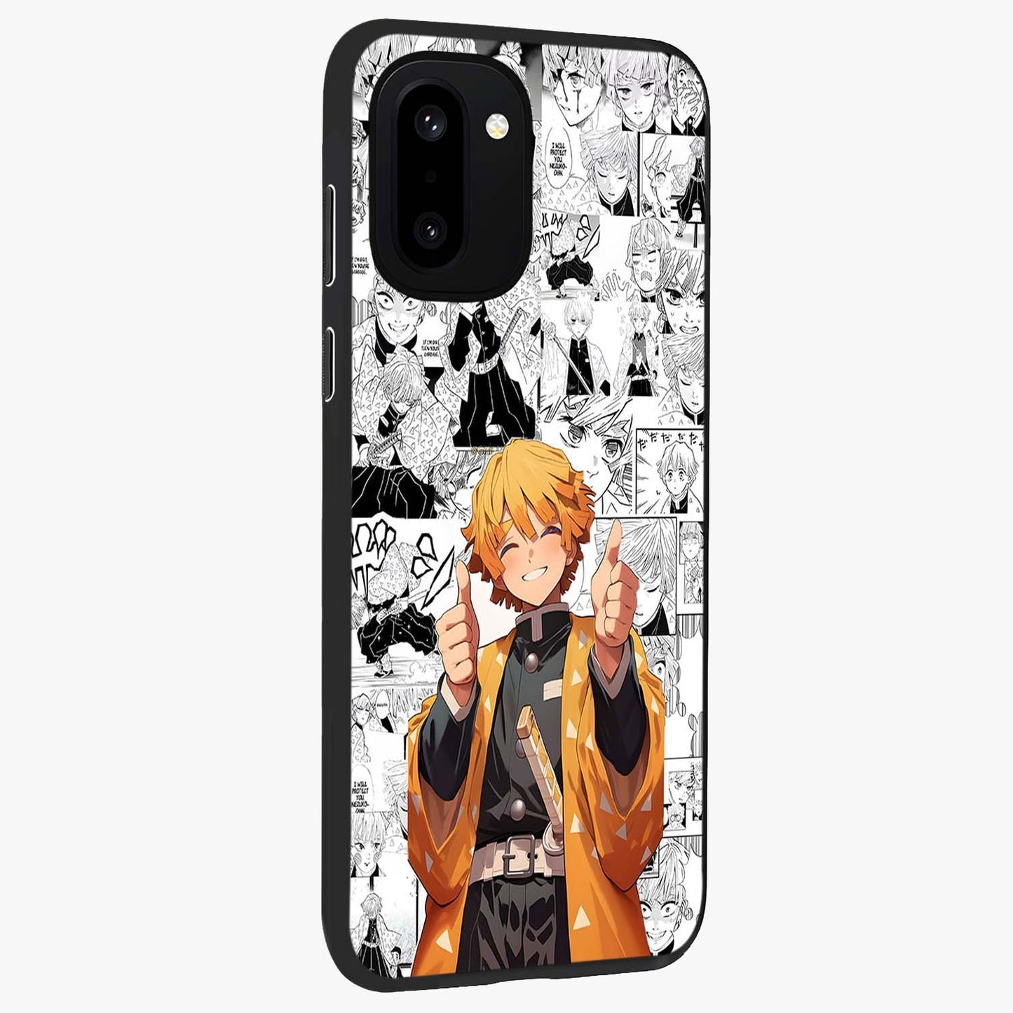 Thunder Smile Hero Glass Case for 1+15R side perspective highlighting dynamic textures and premium edges