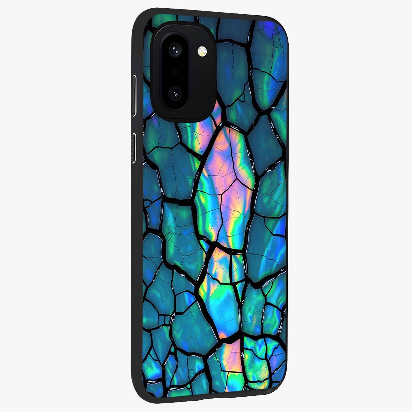 Tropical Wing Vibe Glass Case for 1+15R side perspective highlighting dynamic textures and sleek premium build