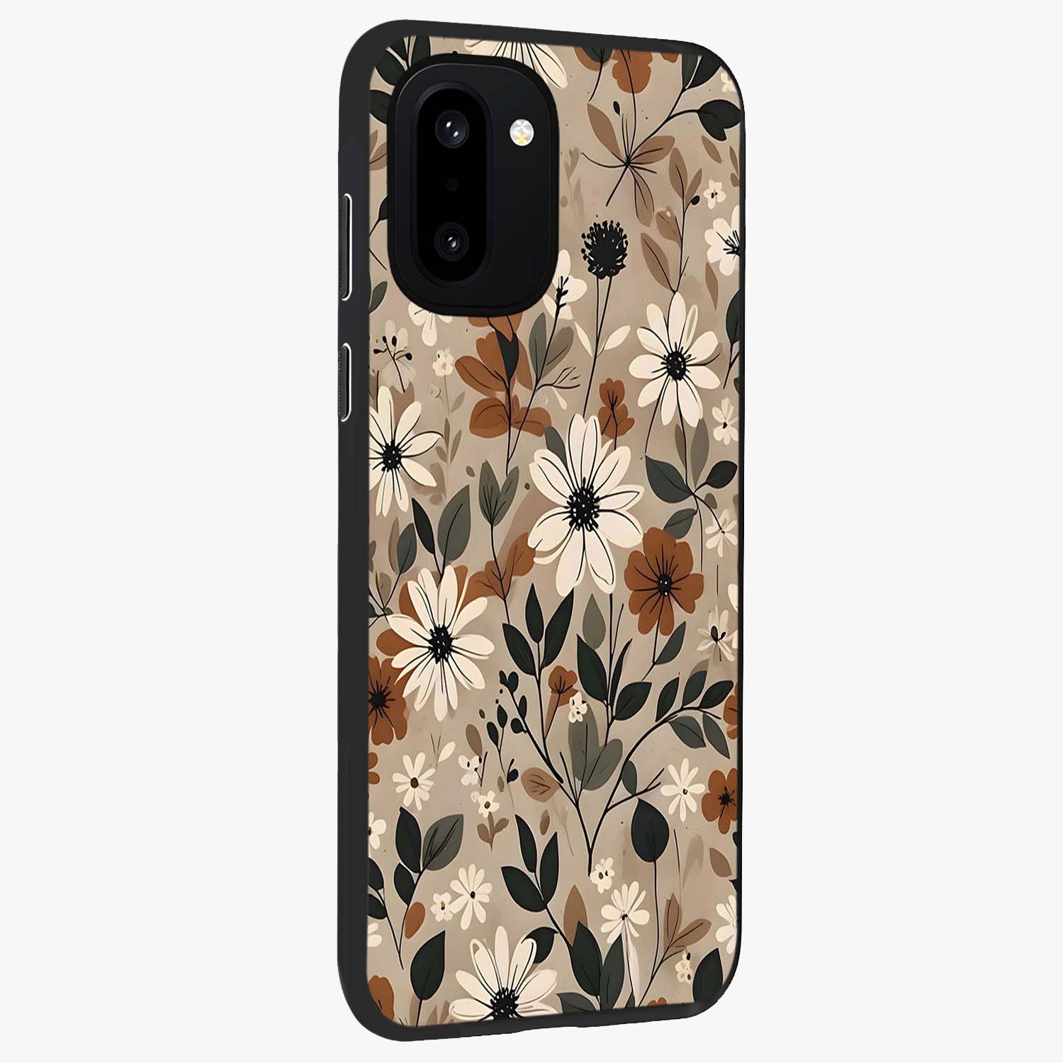 Vector Flowers Glass Case for 1+15R side perspective highlighting smooth floral textures and premium edges