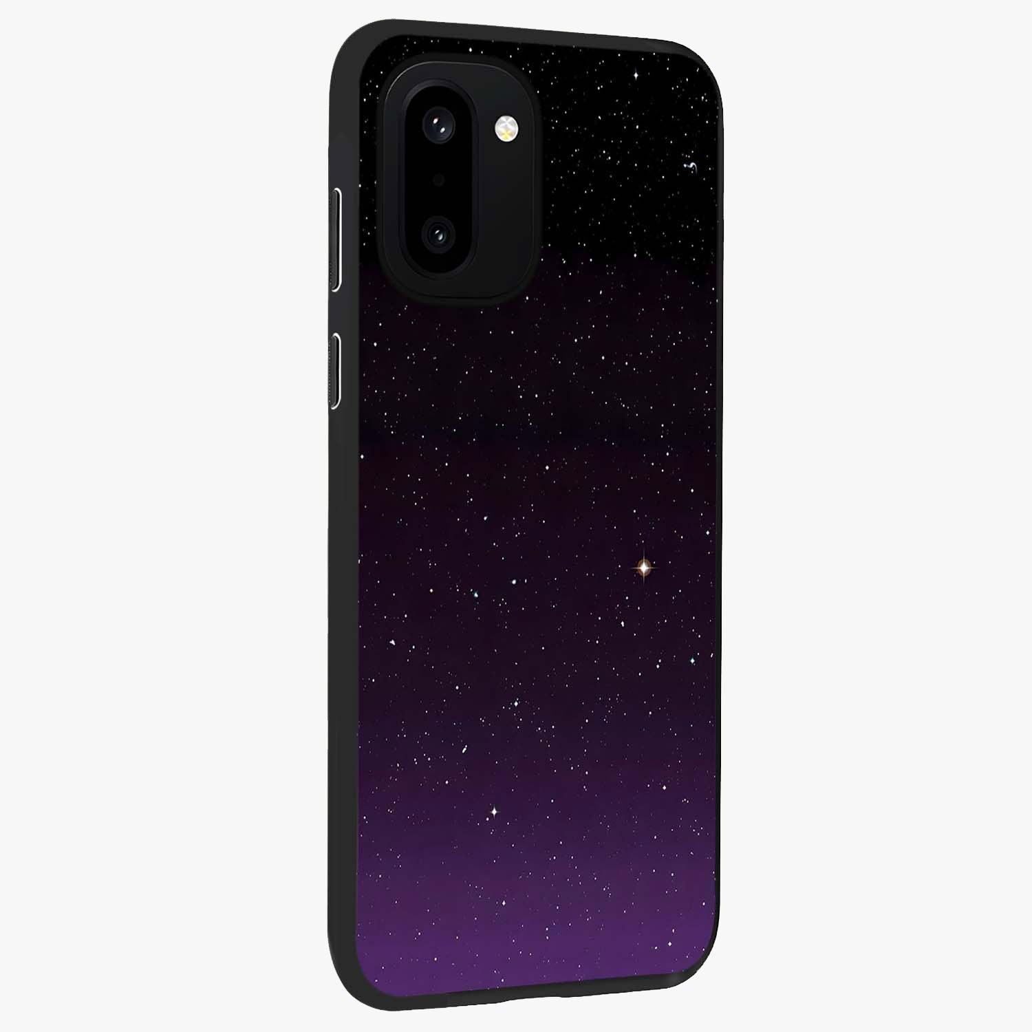 Violet and Black Shade Glass Case for 1+15R side perspective highlighting smooth gradient textures and sleek build