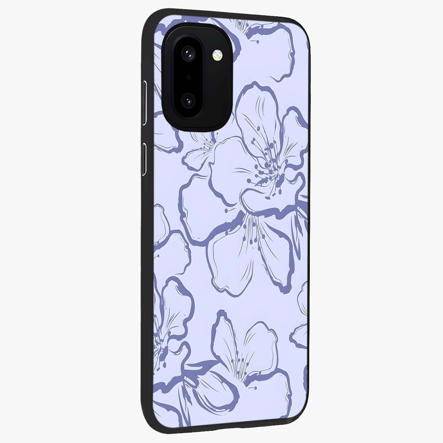 Violet Sketch Garden Glass Case for 1+15R side perspective highlighting refined bloom textures and premium edges