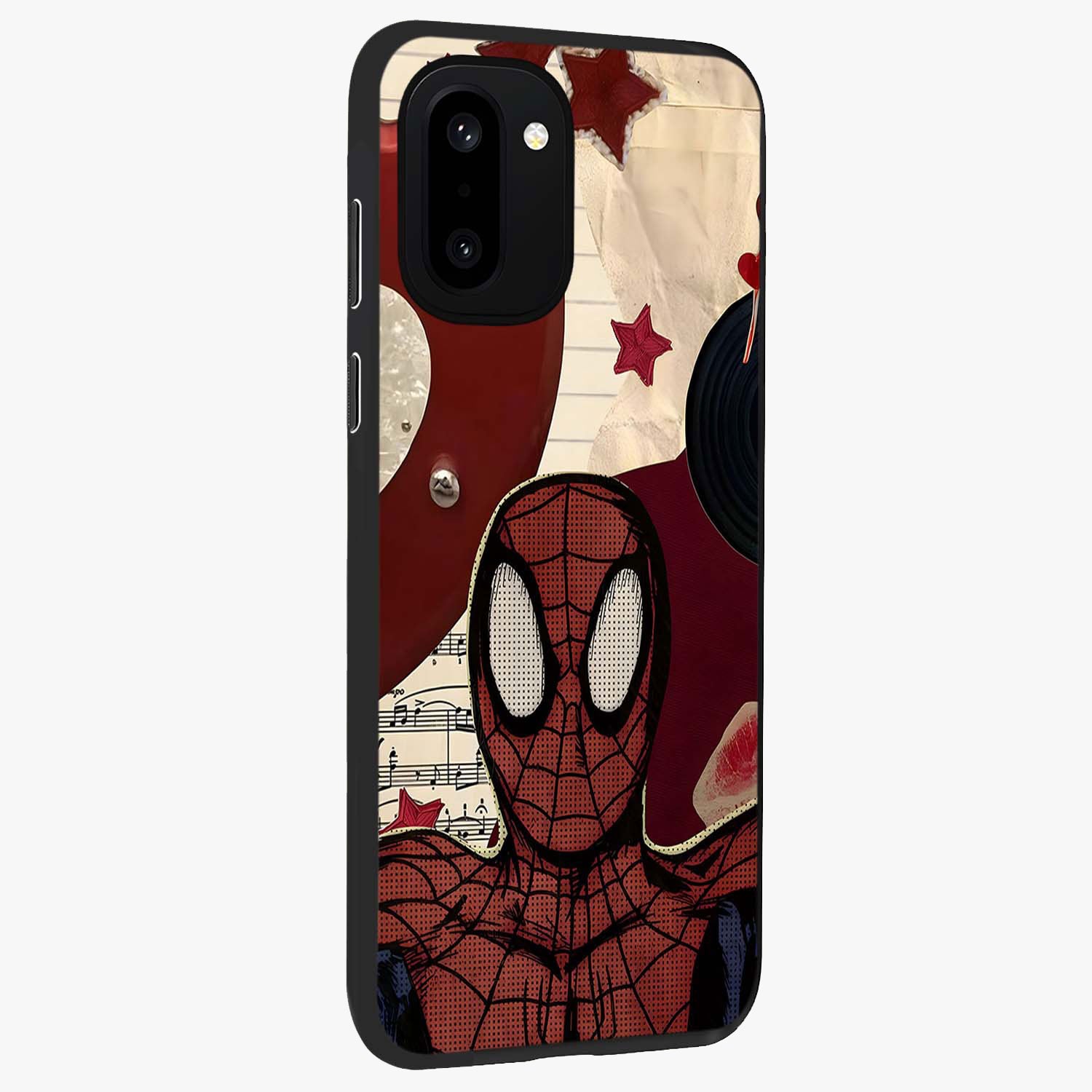 Web Warrior Vibes Glass Case for 1+15R side perspective highlighting energetic textures and premium edges
