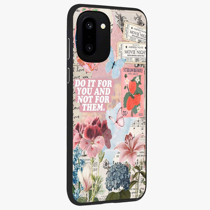Whimsical Vintage Aesthetic Glass Case for 1+15R side perspective highlighting delicate vintage textures and premium edges