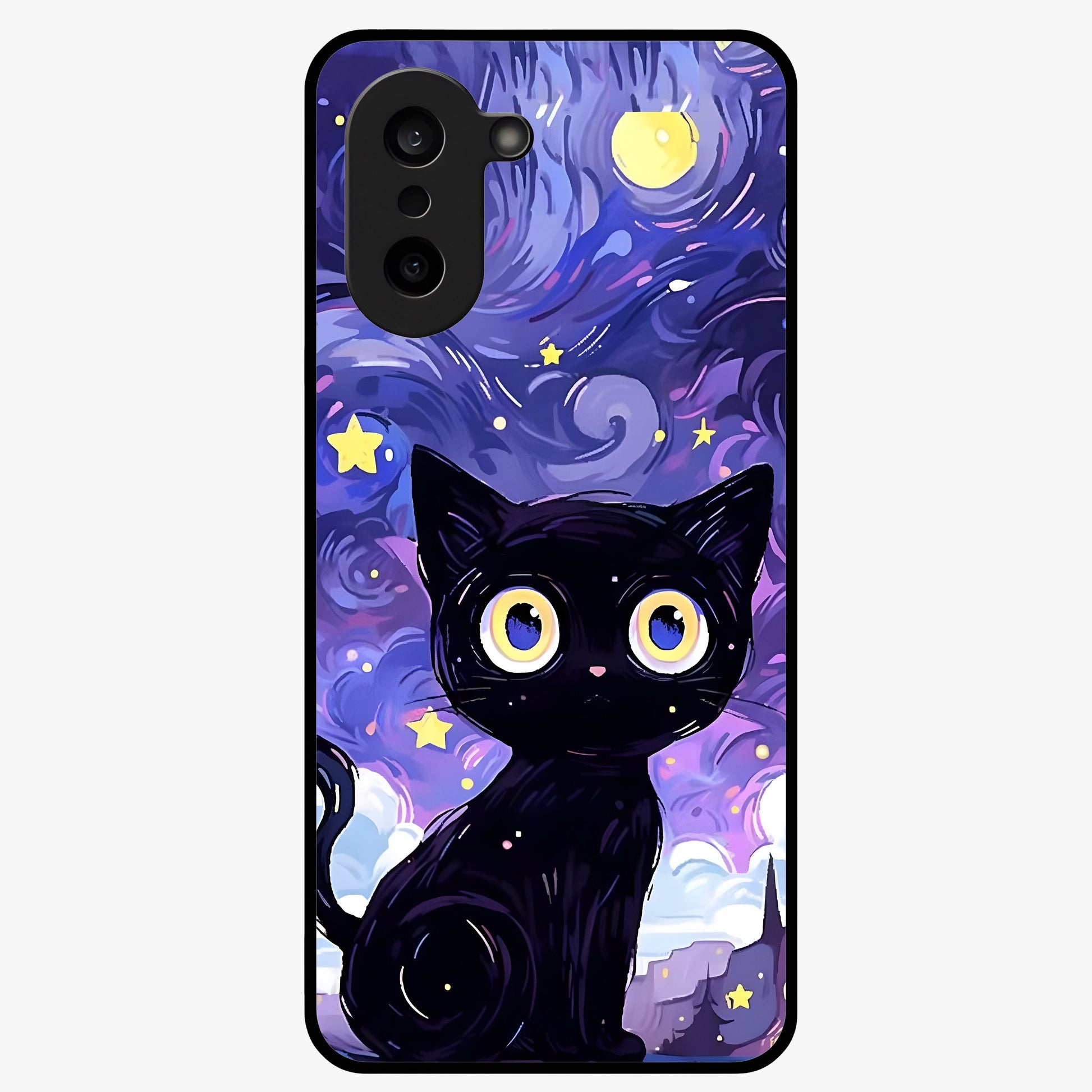 Abstract Cat Art Glass Case for 1+Nord Ce 5 vibrant front view featuring modern artistic cat illustration