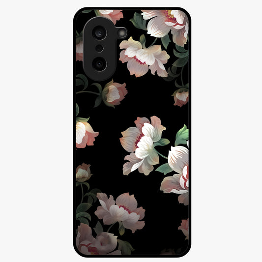 Abstract Embossed Blooming Bright Flower Glass Case for 1+Nord CE 5 front view featuring vibrant raised floral artwork