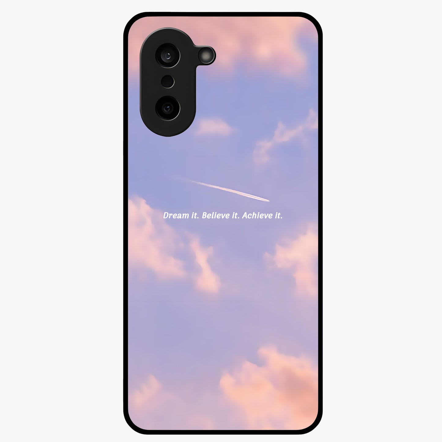 Aesthetic Clouds Dream Glass Case for 1+Nord CE 5 soft front view featuring dreamy pastel cloud artwork