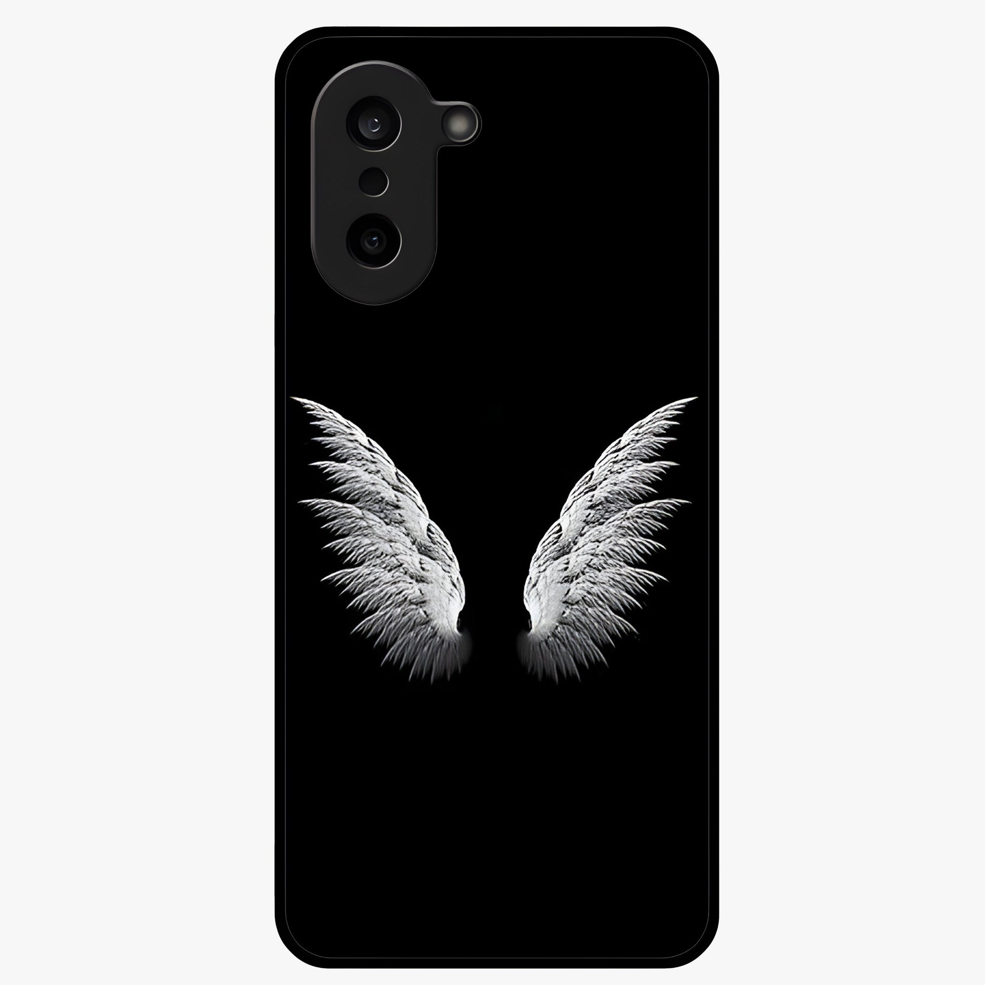 Angel Wing Grace Glass Case for 1+Nord CE 5 elegant front view featuring soft angel wing artwork