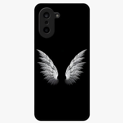 Angel Wing Grace Glass Case for 1+Nord CE 5 elegant front view featuring soft angel wing artwork
