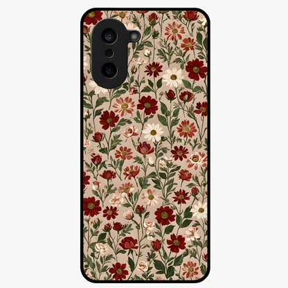 Biege Flower With Leaf Glass Case for 1+Nord CE 5 front view featuring soft beige floral artwork with leaf detailing