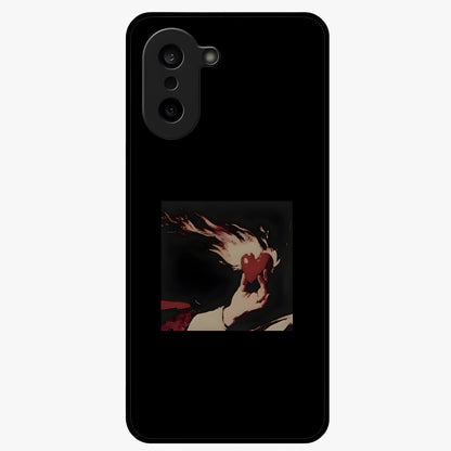 Blazing Heart Faith Glass Case for 1+Nord CE 5 showing full back design in clean flat view with fiery heart artwork and glossy glass finish.