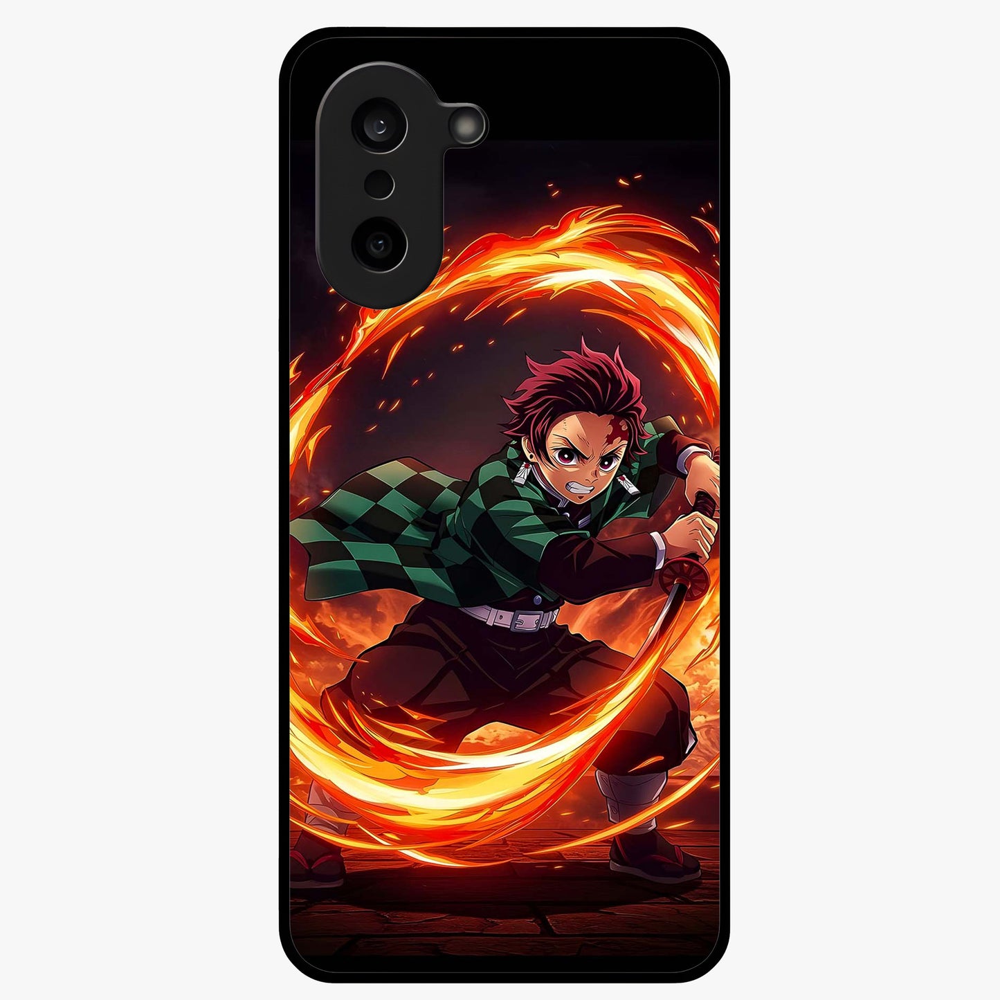 Blazing Sword Resolve Glass Case for 1+Nord CE 5 showing full back design in clean flat view with blazing sword artwork and glossy glass finish.