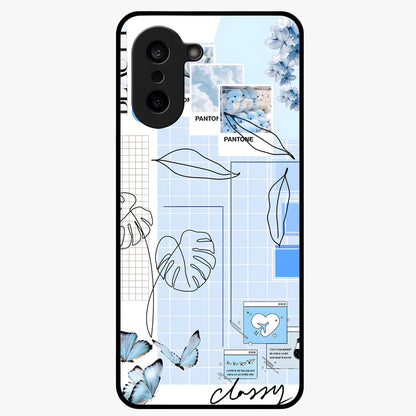Blue Aesthetic Flower Glass Case for 1+Nord CE 5 elegant front view featuring soft blue floral artwork