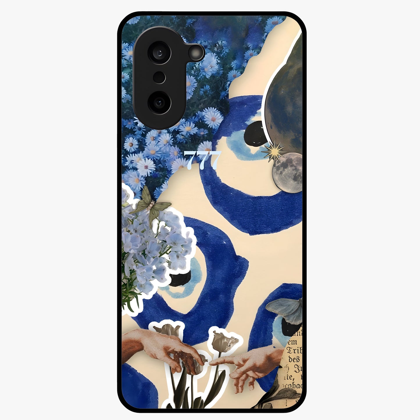 Blue Evil Divine Glass Case for 1+Nord CE 5 bold front view featuring vibrant evil eye artwork with divine aesthetic tones