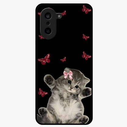 Butterfly Cat Bliss Glass Case for 1+Nord Ce 5 charming front view featuring cat and butterfly aesthetic artwork